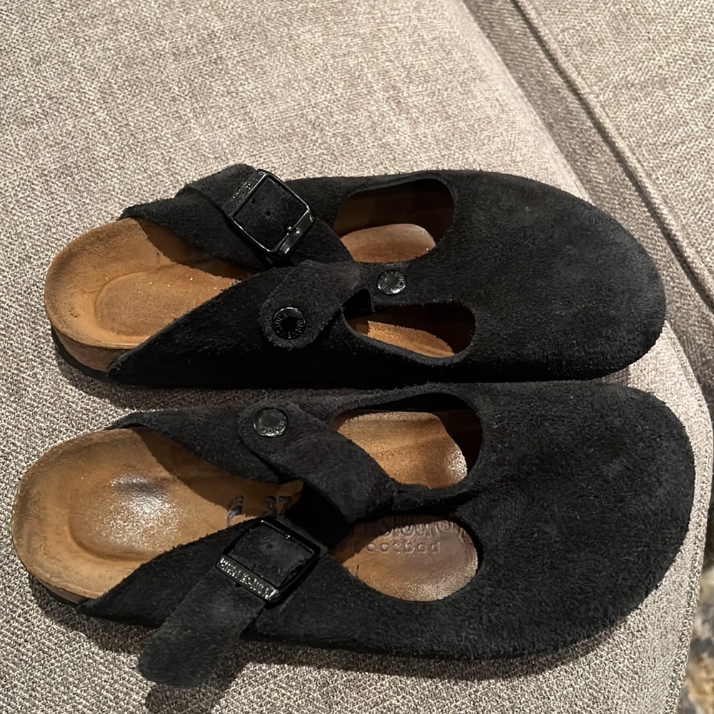 Black Suede Birkenstocks Soft Footbed Clogs